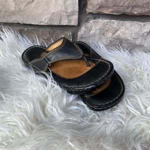Born Black Leather Flip Flop Sandals